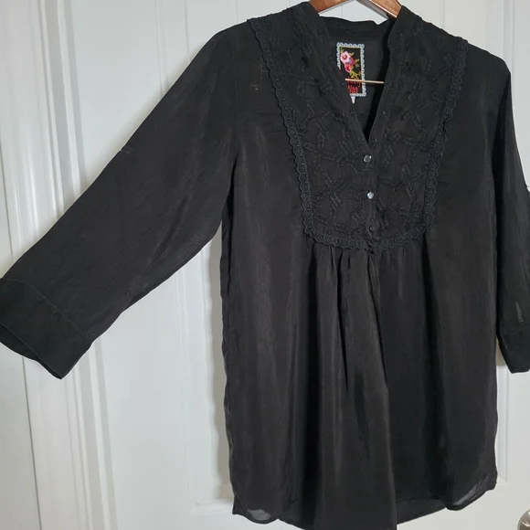NWOT Johnny Was Black Cupro‎ Loose Boho Tunic Size Small - Picture 3 of 5